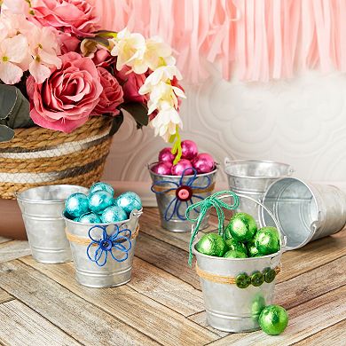 6 Pack Small Metal Buckets With Handles, Galvanized Pails For Centerpieces, 3 In
