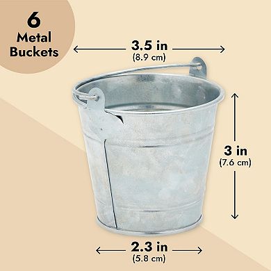 6 Pack Small Metal Buckets With Handles, Galvanized Pails For Centerpieces, 3 In