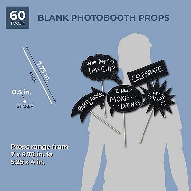 60-pack Writable Chalkboard Photo Booth Props For Weddings Parties, Assorted