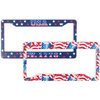 2 Pack American Flag Front And Rear License Plate Frame With Screws Universal