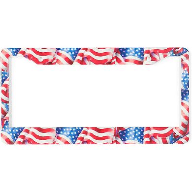 2 Pack American Flag Front And Rear License Plate Frame With Screws Universal