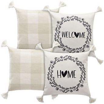 Set Of 4 Plaid Throw Pillow Covers, 18x18 Inch Decorative Farmhouse Pillow Cases