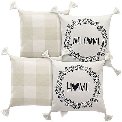 Set Of 4 Plaid Throw Pillow Covers 18x18 Inch Decorative Farmhouse Pillow Cases