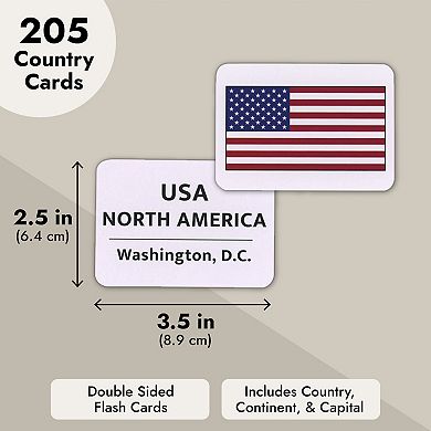 205 Countries Of The World Flash Cards For Kids Teachers Classrooms 2.5x3.5”