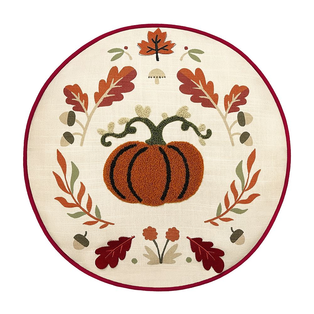 Celebrate Together™ Fall Round Embroidered Pumpkin & Leaf Throw Pillow