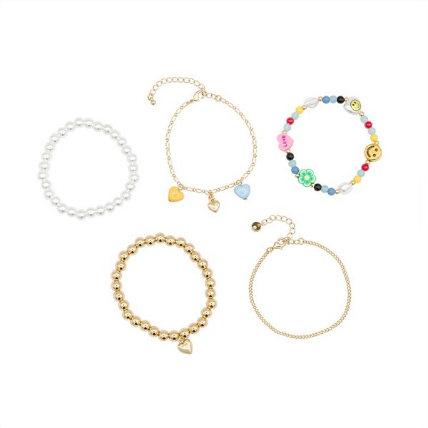 Girls Limited Too 5-Piece Bracelet Set - Hearts Smiley