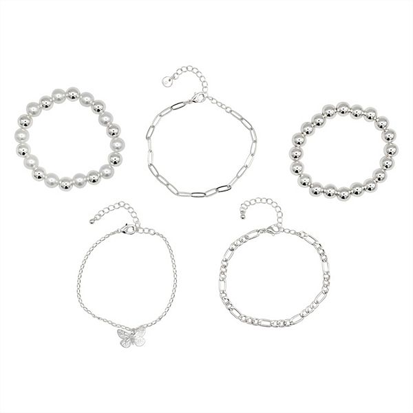 Girls Limited Too 5-Piece Bracelet Set - Silver