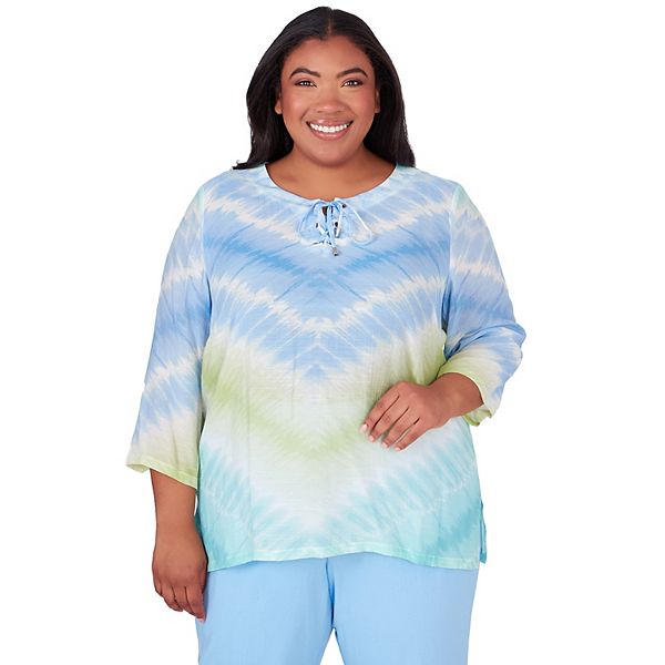 Plus Size Alfred Dunner Tie Dye Chevron Print Lace-Up Neck Tunic