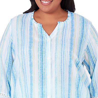 Plus Size Alfred Dunner Striped Bell Sleeve V-Neck Blouse Top