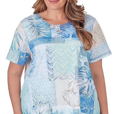 Plus Size Alfred Dunner Tropical Geometric Patchwork Print T-Shirt