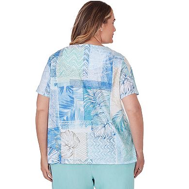 Plus Size Alfred Dunner Tropical Geometric Patchwork Print T-Shirt