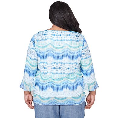 Plus Size Alfred Dunner Tie Dye Print Tiered Bell Sleeve Biadere Top