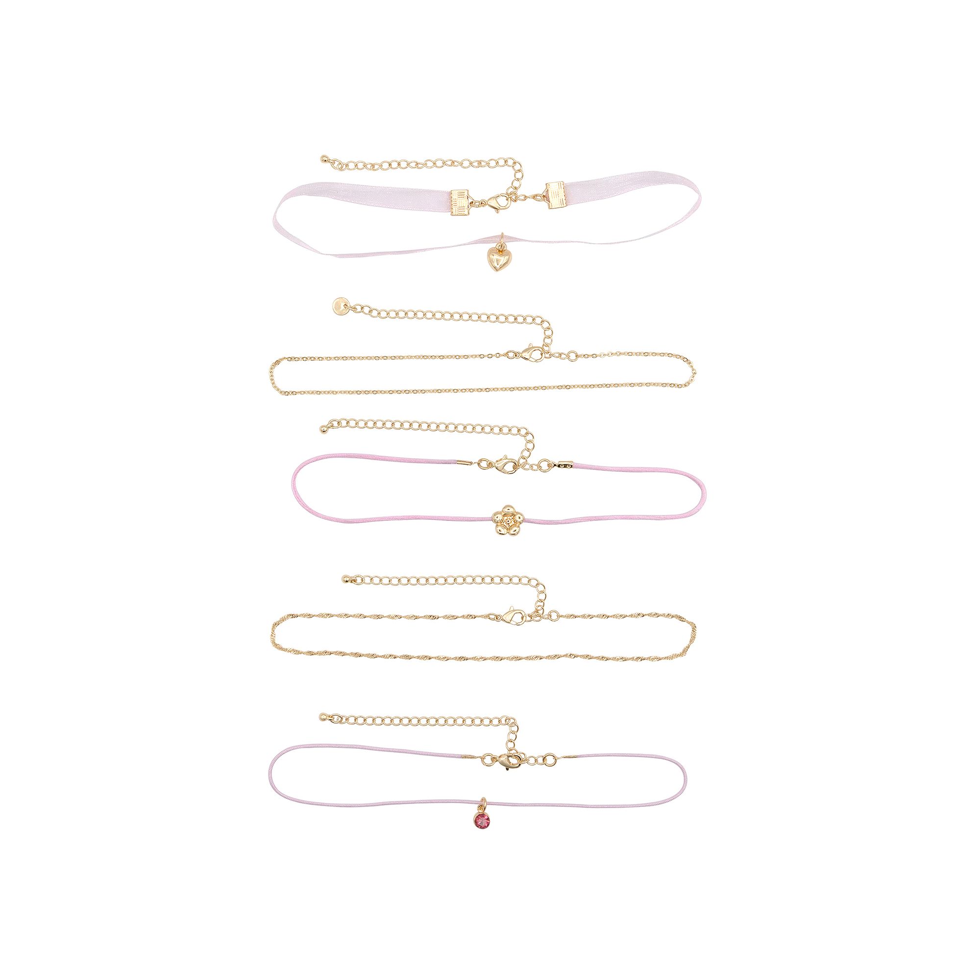 Girls Limited Too 5-Piece Choker Necklace Set, Girls, Gold Pink