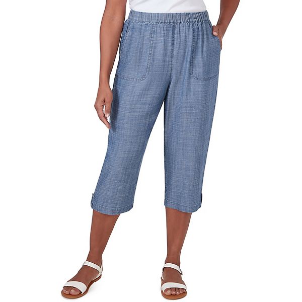 Petite Alfred Dunner Chambray Button Hem Capri Pants