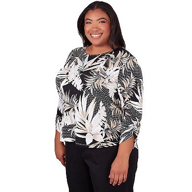 Plus Size Alfred Dunner Printed Leaves Top With Necklace