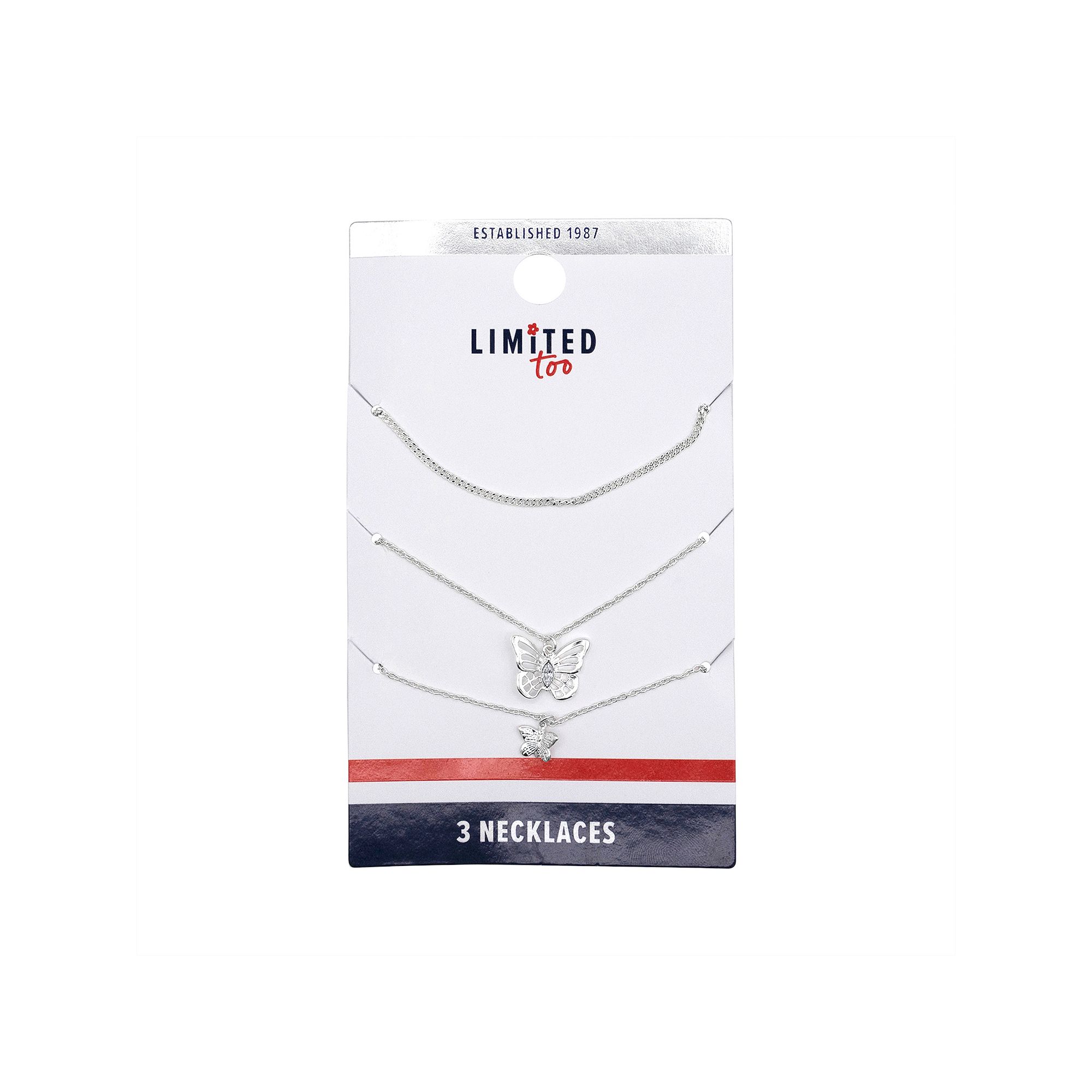 Girls Limited Too 3-Piece Necklace Set, Girls, Silver Butterfly
