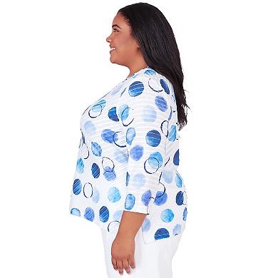 Plus Size Alfred Dunner Dotted Three Quarter Sleeve Top