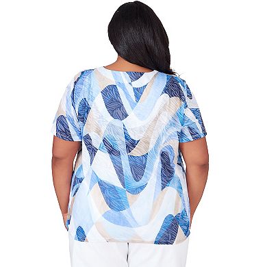 Plus Size Alfred Dunner V-Neck Wavy Abstract Top
