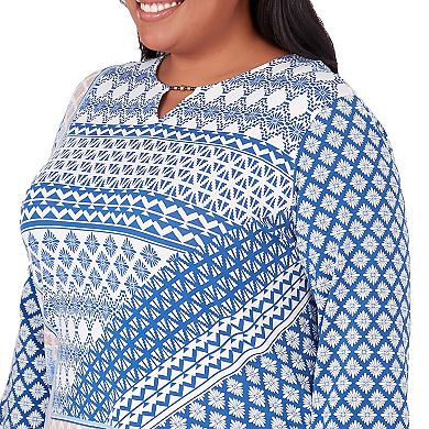 Plus Size Alfred Dunner Geometric Three Quarter Sleeve Top