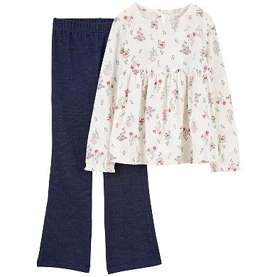 Girls 4-8 Carter's 2-Piece Floral Long-Sleeve Top & Pull-On Flare Pant Set