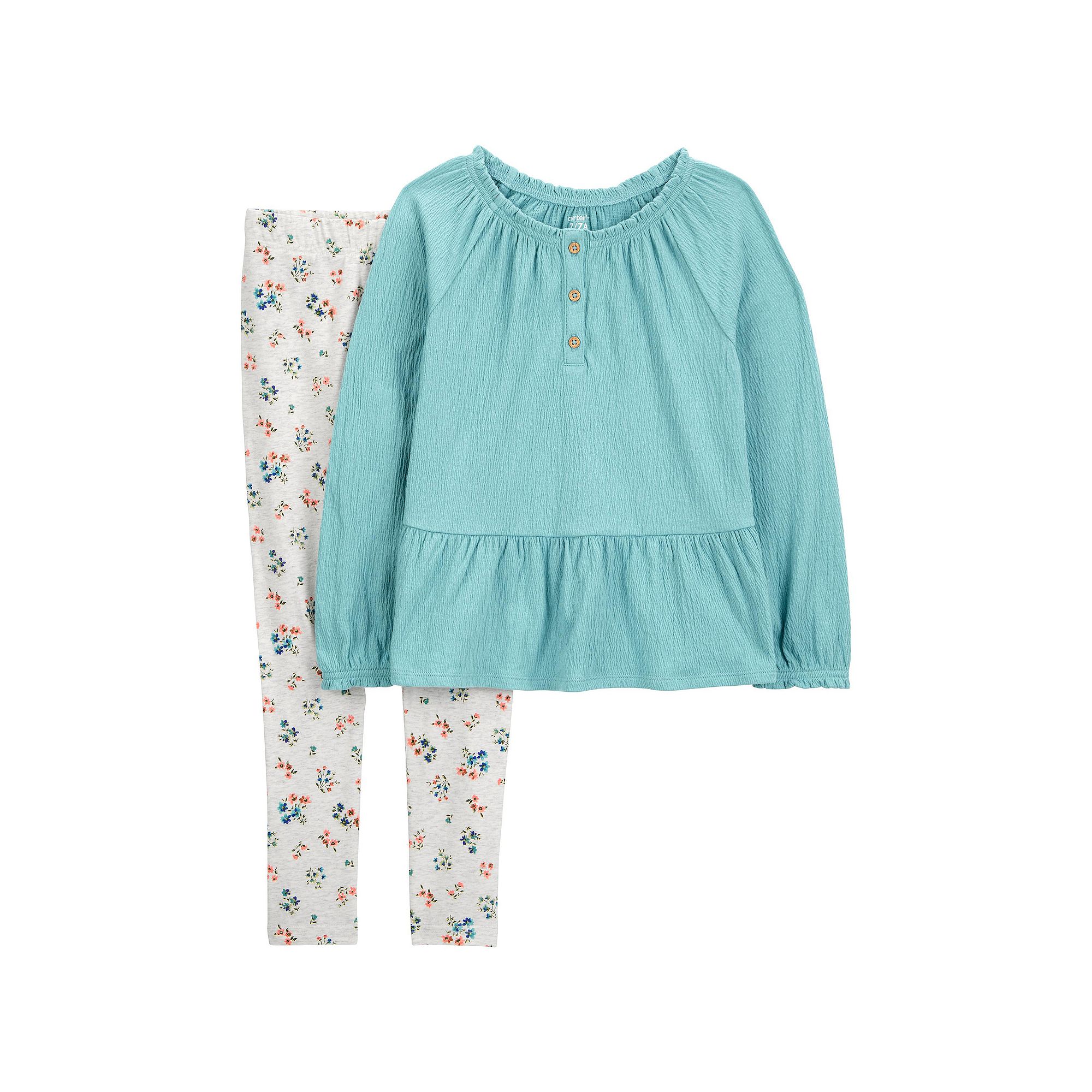 Girls 4-8 Carters 2-Piece Gauze Peplum Top & Floral Legging Set, Girls, B