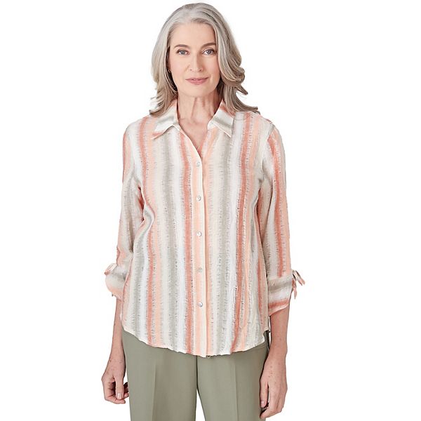 Women's Alfred Dunner Striped Textured Button Down Top