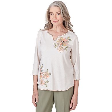 Women's Alfred Dunner Sunset Embroidered Flower Top