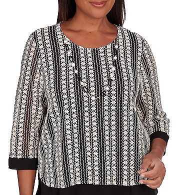 Petite Alfred Dunner Striped Texture Top with Necklace