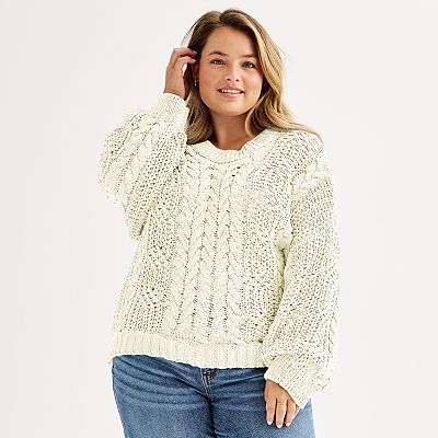 Juniors' Plus Size SO® Cable Knit Pullover Sweater