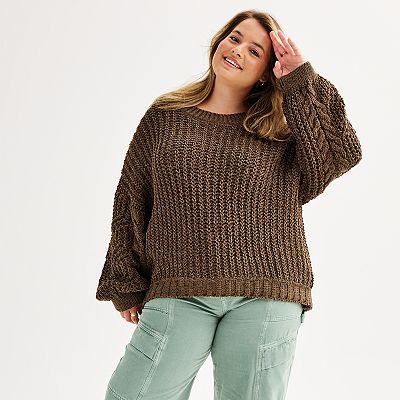Juniors Plus Size SO Chenille Cable Knit Pullover Sweater