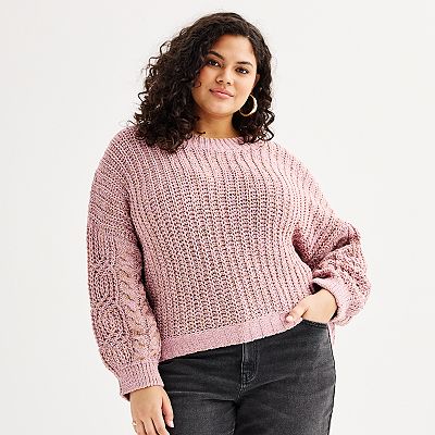 Juniors' Plus Size SO® Chenille Cable Knit Pullover Sweater