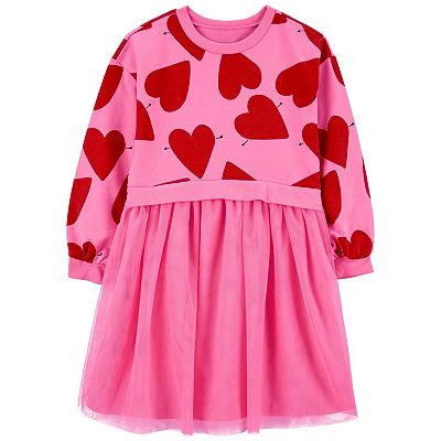 Girls 4-14 Carter's Valentine Heart Print Long Sleeve Layered Sweater Dress