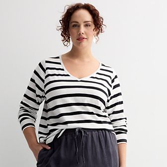 Plus Size Sonoma Goods For Life® Everyday Long Sleeve V-Neck Tee