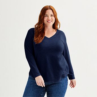 Plus Size Sonoma Goods For Life® Everyday Long Sleeve V-Neck Tee