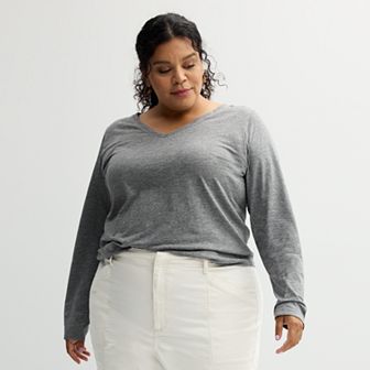 Plus Size Sonoma Goods For Life® Everyday Long Sleeve V-Neck Tee