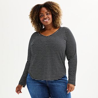 Plus Size Sonoma Goods For Life® Everyday Long Sleeve V-Neck Tee