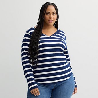 Plus Size Sonoma Goods For Life® Everyday Long Sleeve V-Neck Tee