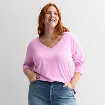 Plus Size Sonoma Goods For Life® Everyday Long Sleeve V-Neck Tee