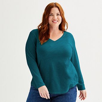 Plus Size Sonoma Goods For Life® Everyday Long Sleeve V-Neck Tee
