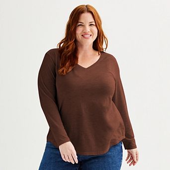 Plus Size Sonoma Goods For Life® Everyday Long Sleeve V-Neck Tee
