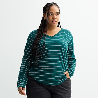 Plus Size Sonoma Goods For Life® Everyday Long Sleeve V-Neck Tee