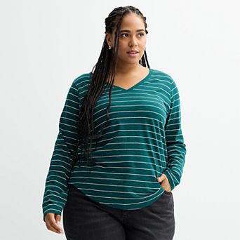 Plus Size Sonoma Goods For Life® Everyday Long Sleeve V-Neck Tee