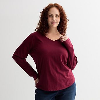Plus Size Sonoma Goods For Life® Everyday Long Sleeve V-Neck Tee