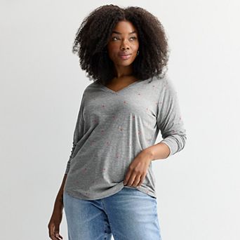 Plus Size Sonoma Goods For Life® Everyday Long Sleeve V-Neck Tee