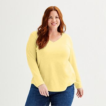 Plus Size Sonoma Goods For Life® Everyday Long Sleeve V-Neck Tee