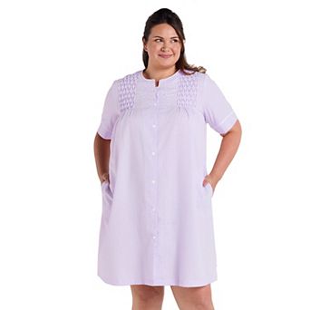Plus Size Miss Elaine Essentials Seersucker Short Snap Robe