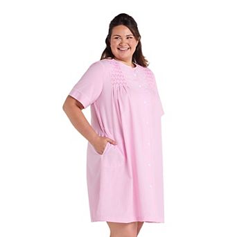 Plus Size Miss Elaine Essentials Seersucker Short Snap Robe
