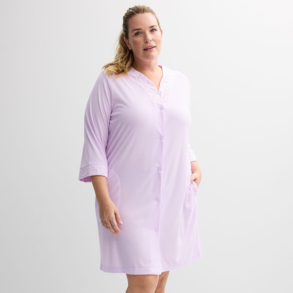 Plus Size Miss Elaine Essentials Terry Short Snap Robe