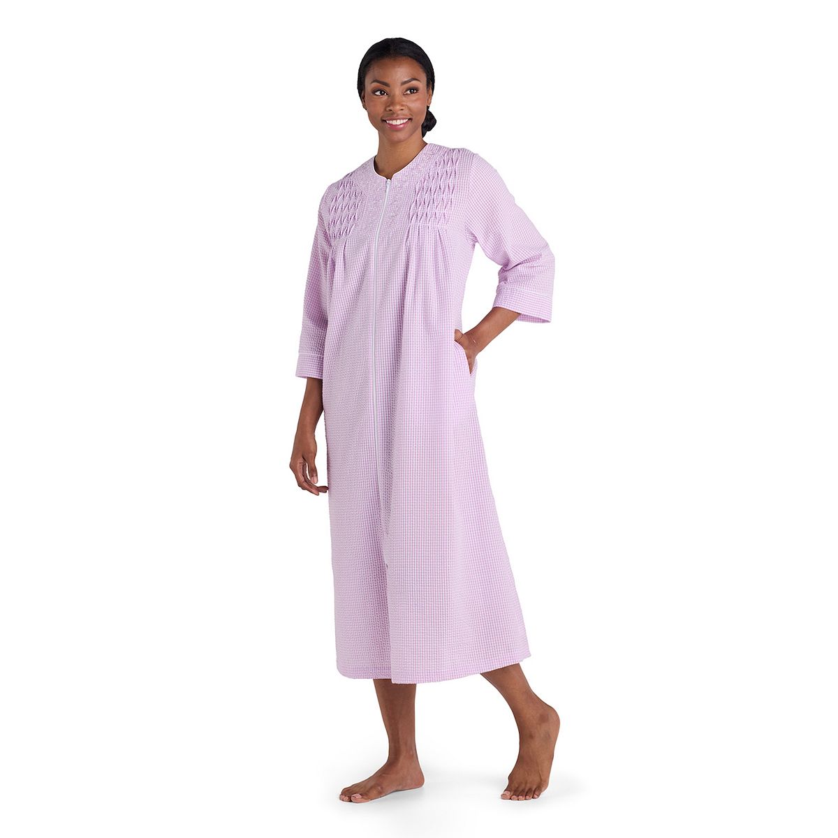 Women's Miss Elaine Essentials Seersucker Long Zip Robe
