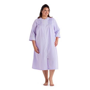 Plus Size Miss Elaine Essentials Seersucker Long Zip Robe